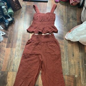 Steve Madden Brown Jumpsuit with Wide-Leg and Ruffled Bodice
